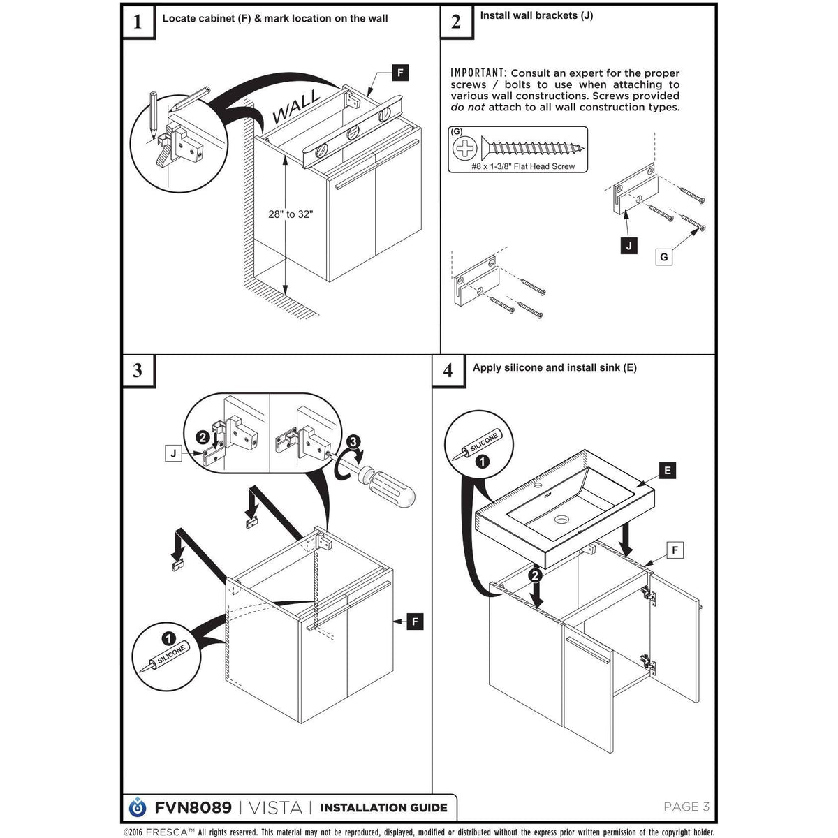 White 30x22 Wall Hung Bathroom Cabinet with Integrated Sink I6413