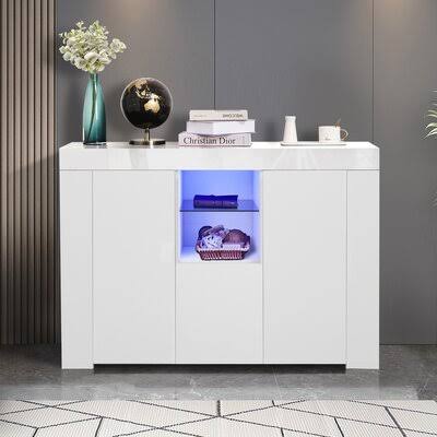White 2 Door Accent Cabinet with LED Light Y1069