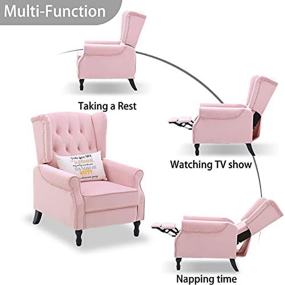 Pink Velvet Push Back Recliner Wingback Arm Chair L4097