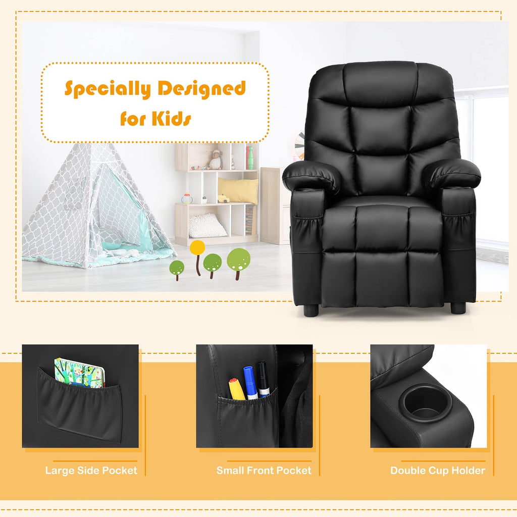 Blue PU Leather Kids Recliner Chair with Cup Holders Z631