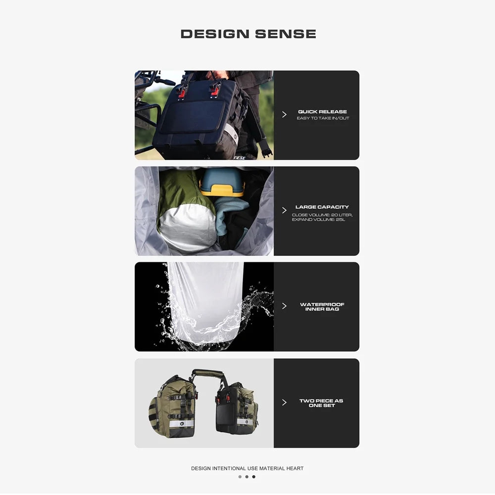 Polyester Motorcycle Side Saddle Bag 20L with Removable Waterproof Inner Bag Z397