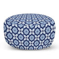 Dark Blue/White Round Pouf Ottoman U9160