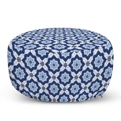 Dark Blue/White Round Pouf Ottoman U9160