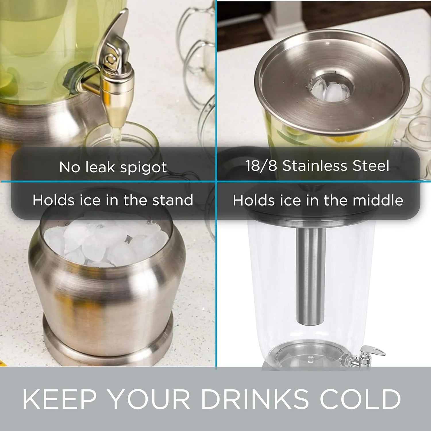 Stainless Steel Beverage Dispenser With Ice Container, Stand & Spigot P79567