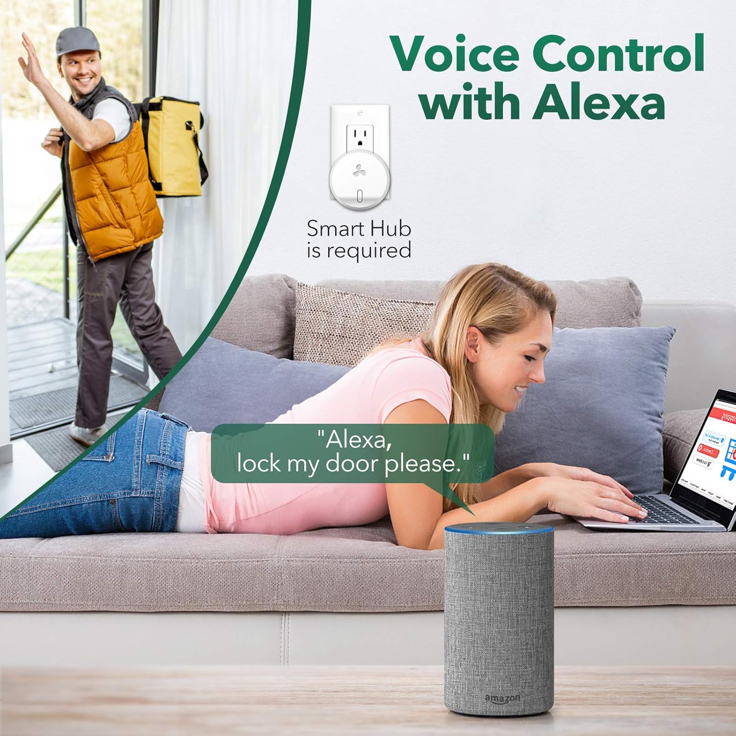 Touch Smart Lock Deadbolt with Smart Hub, Fingerprint, Touchpad, Remote Control, Voice Control, Auto-relock and Alarm D735