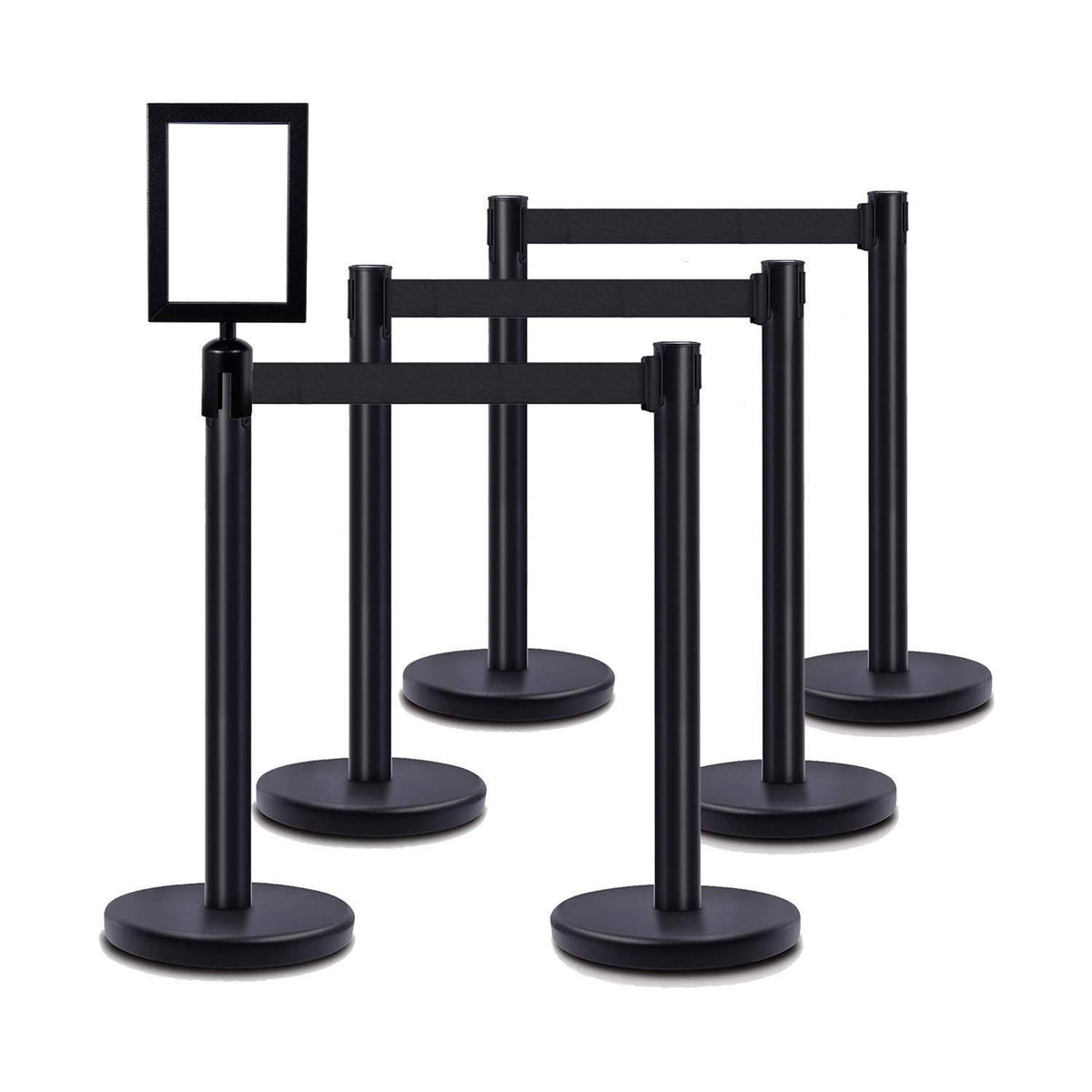 6 Pcs Set Black Crowd Control Stanchions with Signframe M504
