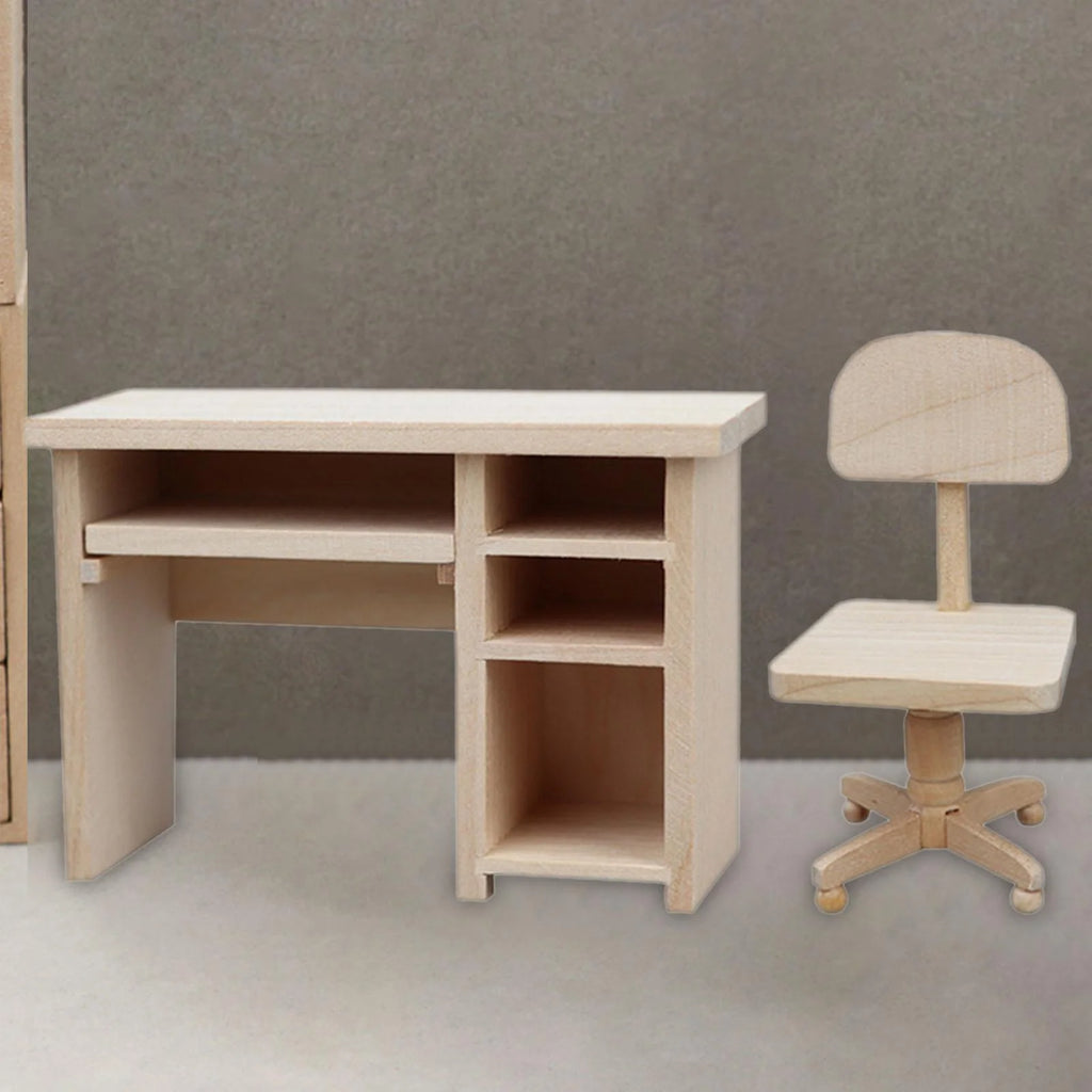 1/12 Mini Office Desk and Chair Dollhouse Furniture Y6314