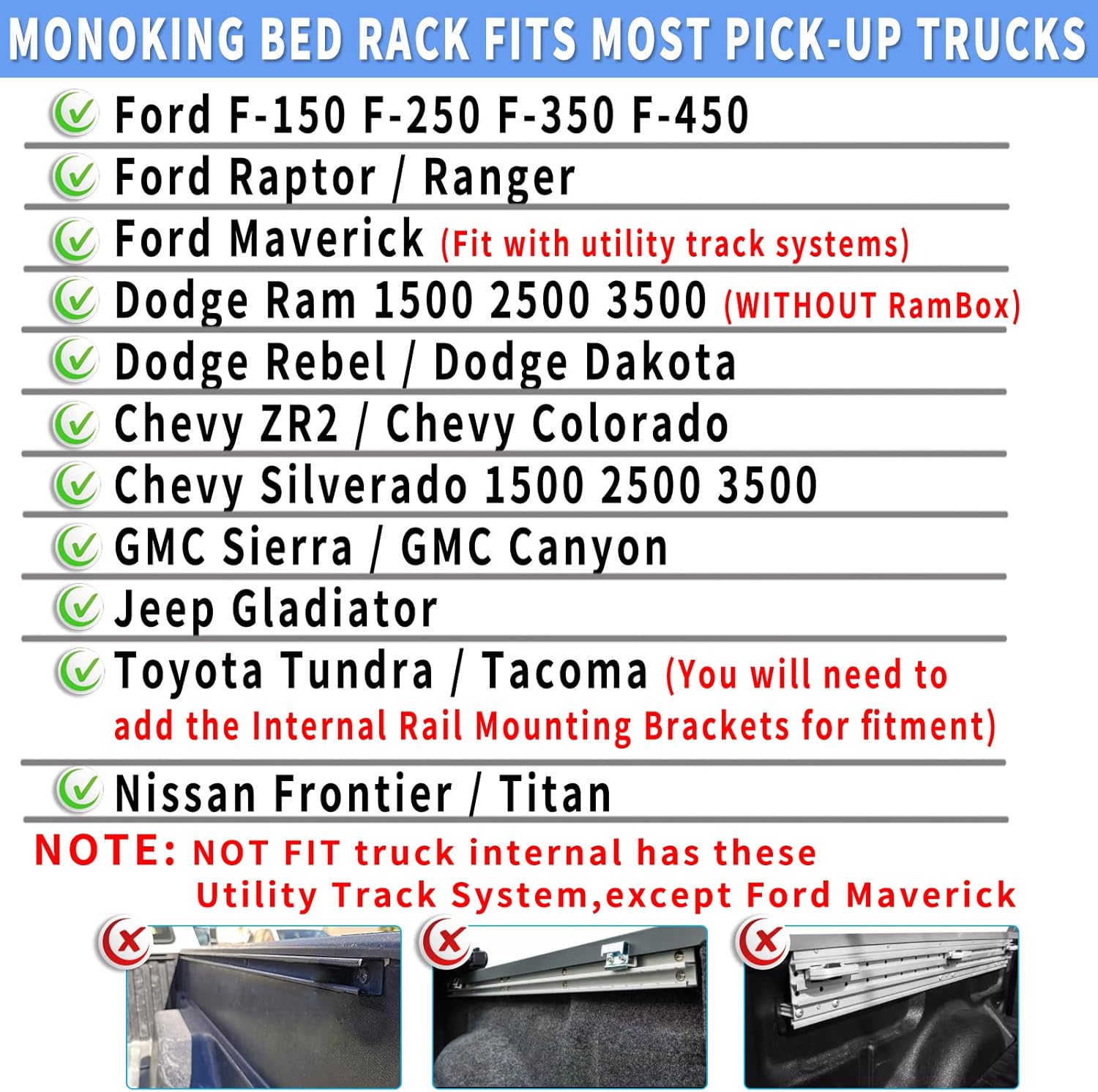 Truck Bed Racks Low Profile Adjustable Height Heavy Duty X651