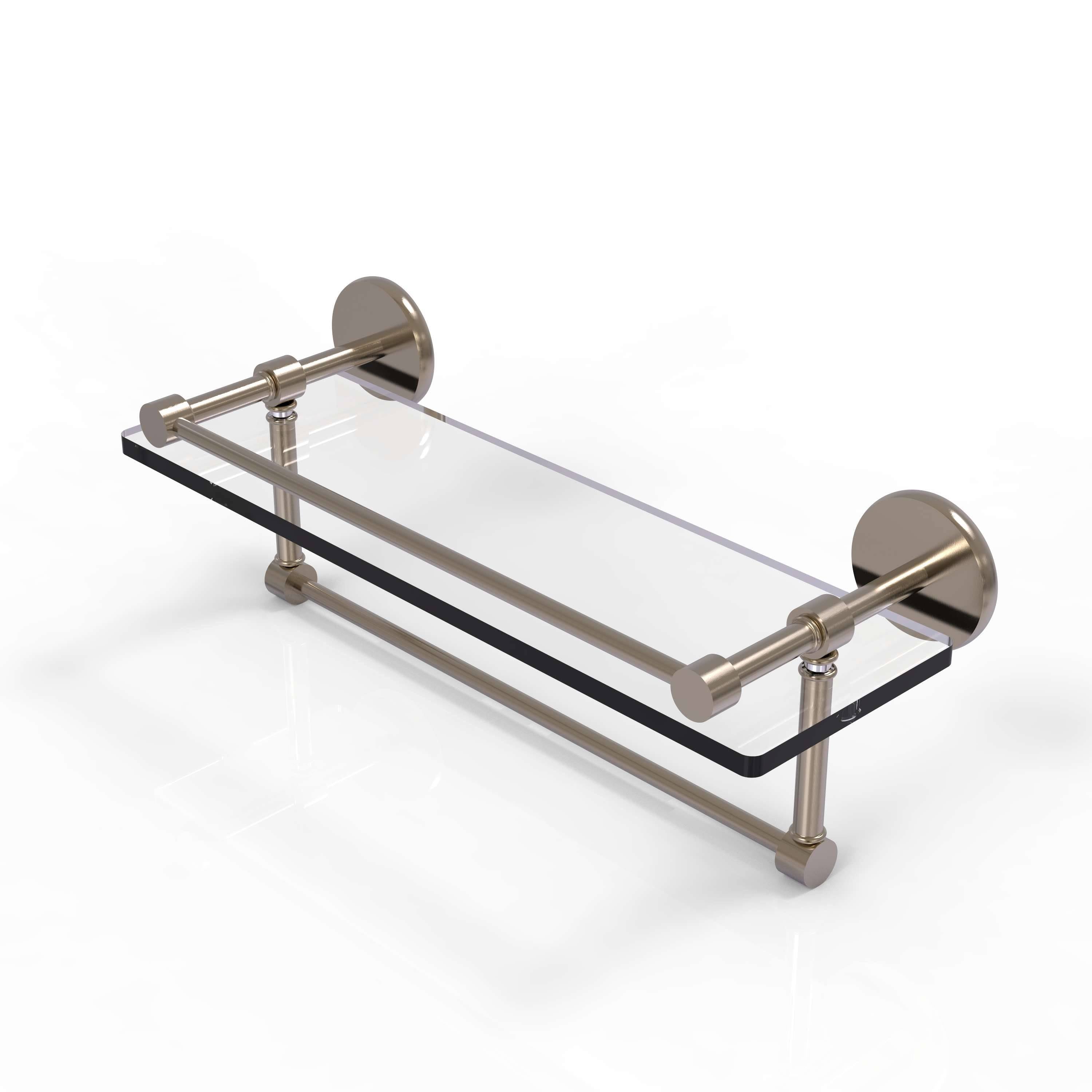 16-Inch Gallery Glass Shelf with Towel Bar Antique Pewter N702704