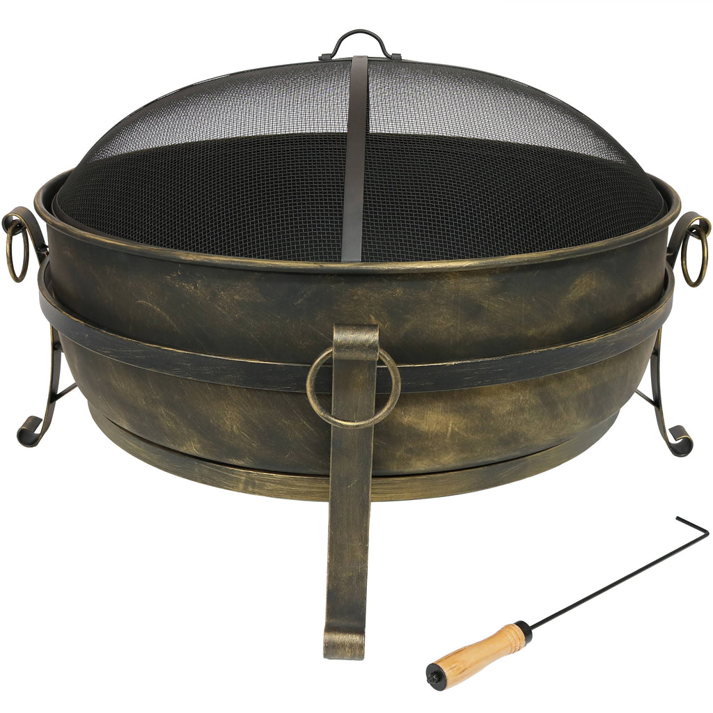Steel Cauldron Fire Pit with Spark Screen, 34-Inch D73683