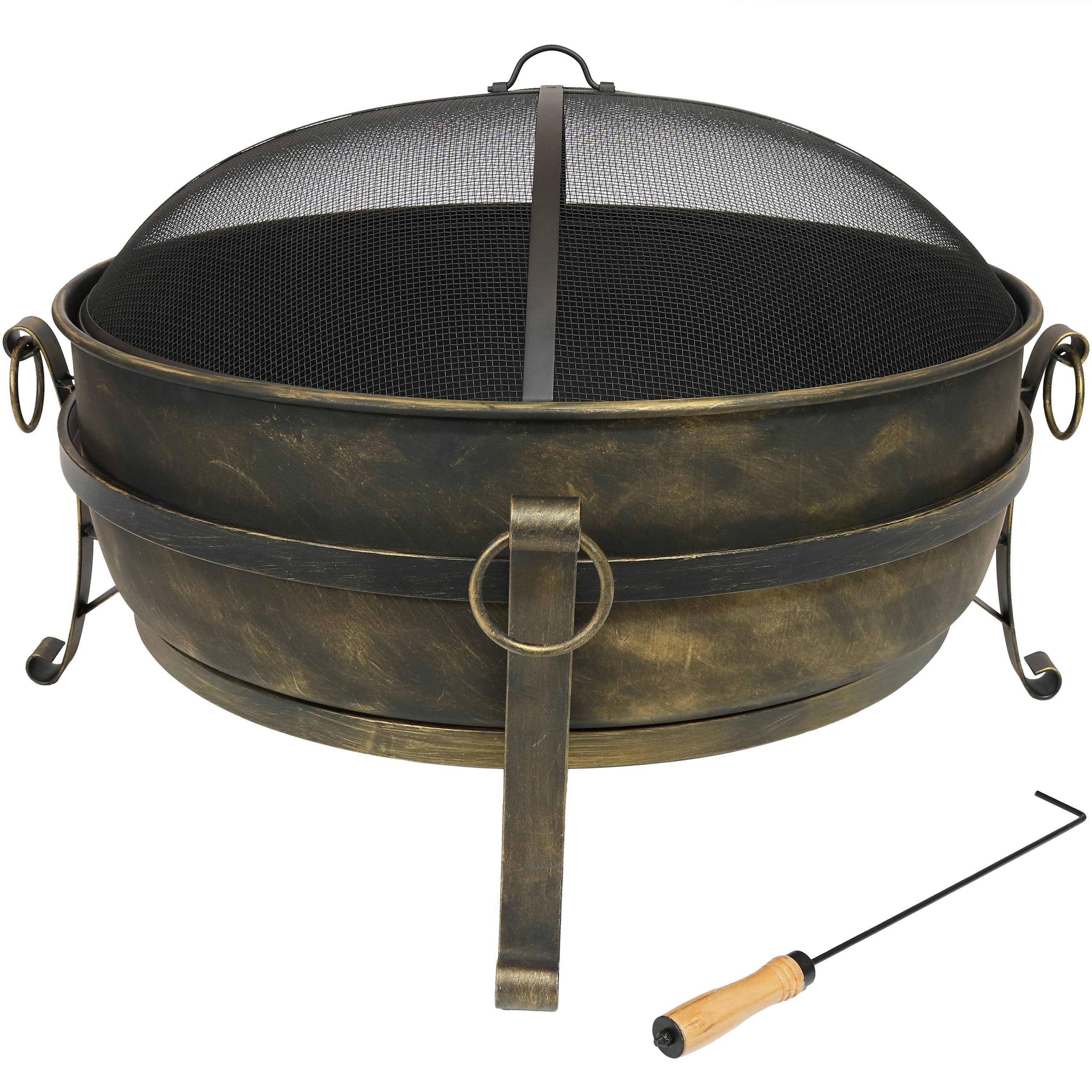 Steel Cauldron Fire Pit with Spark Screen, 34-Inch D73683