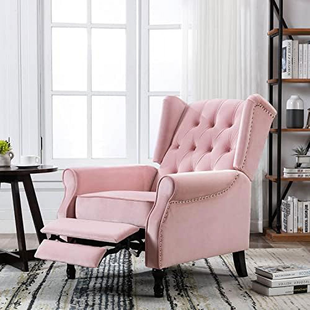 Pink Velvet Push Back Recliner Wingback Arm Chair L4097