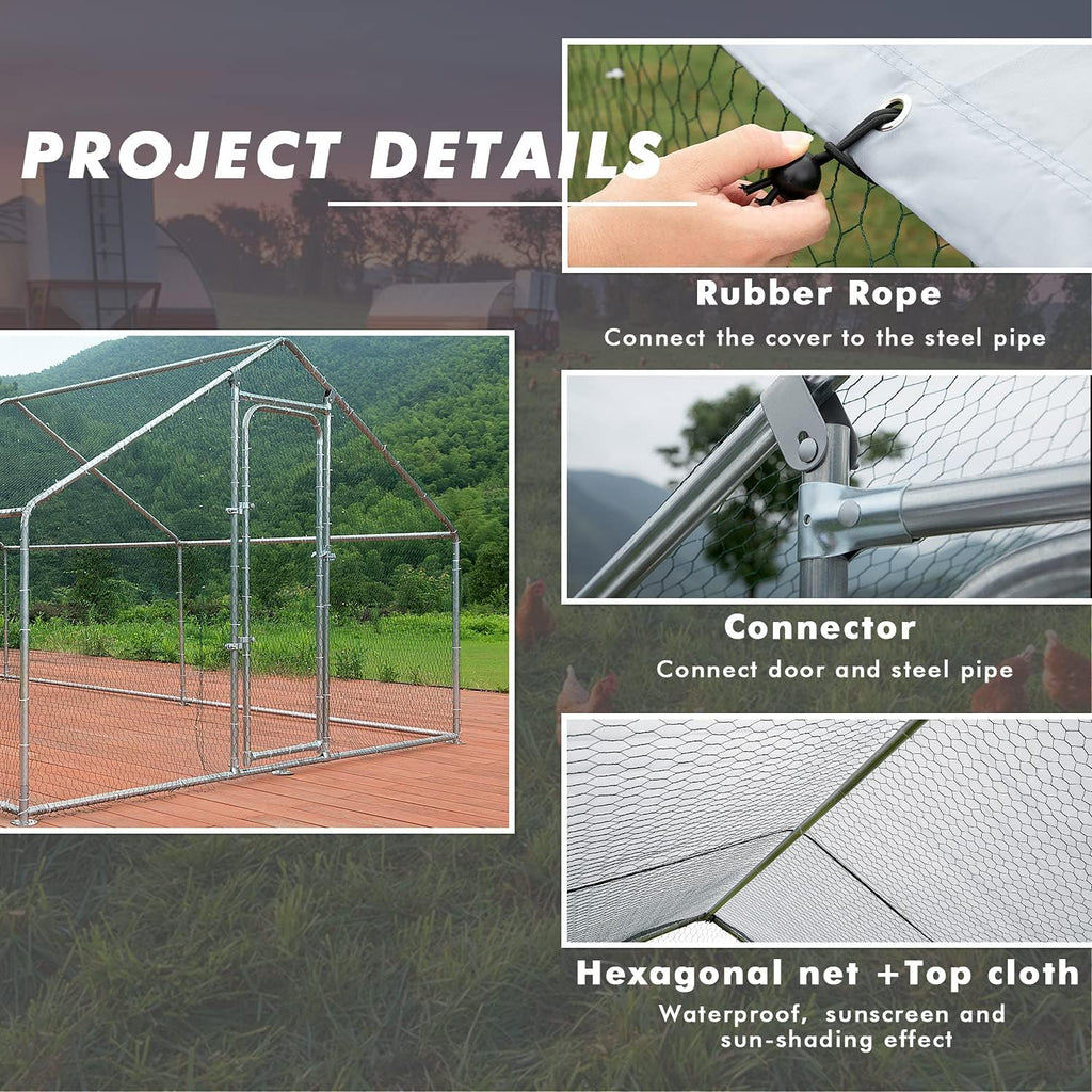 Large Metal Chicken Coop Run Outdoor Poultry Cage W950059