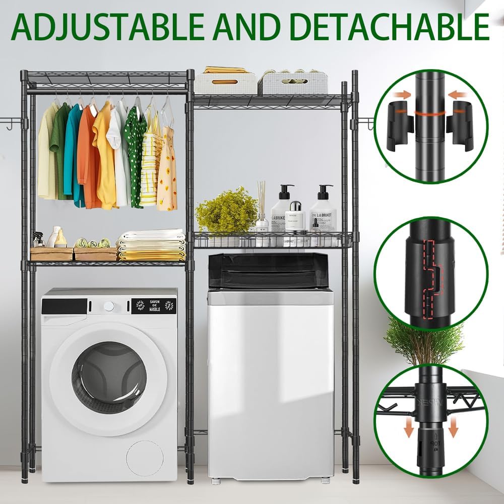 Black 4 Tier Clothes Drying Rack with Adjustable Shelves J31807