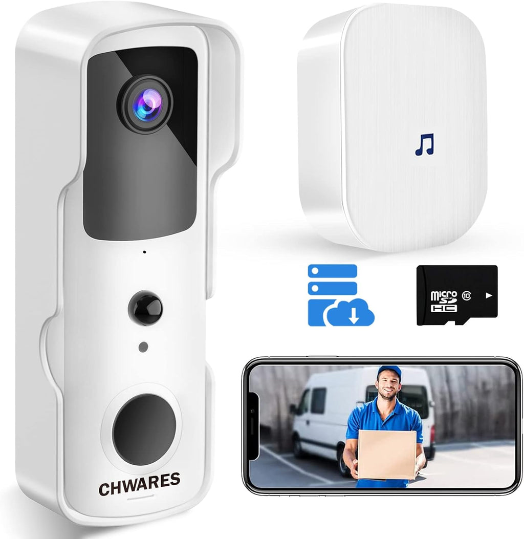 White Video Doorbell Camera Wireless WiFi 1080P HD Night Vision 2-Way Talk Motion Detection L3135