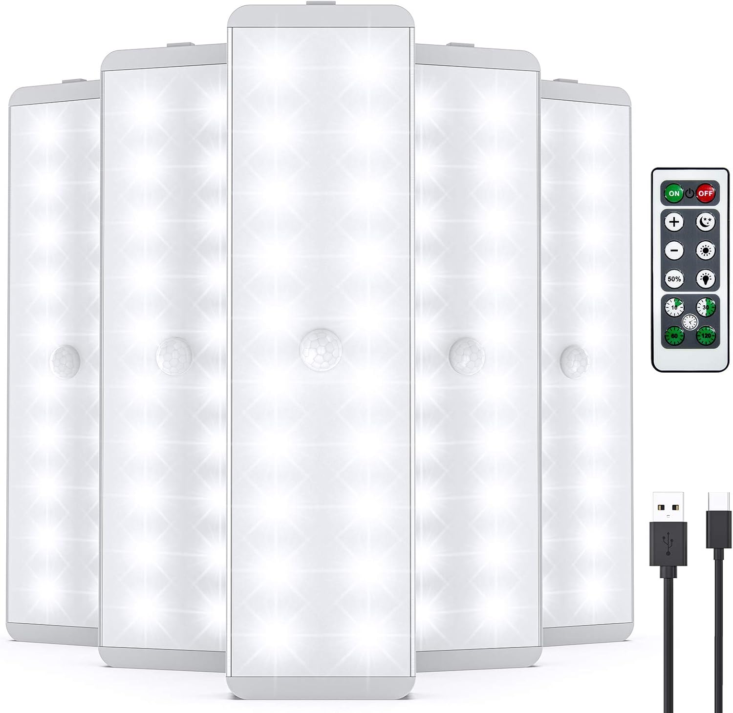 20LEDs USB Rechargeable Motion Sensor Light Bar, 5 Pcs Pack of 2 D4350