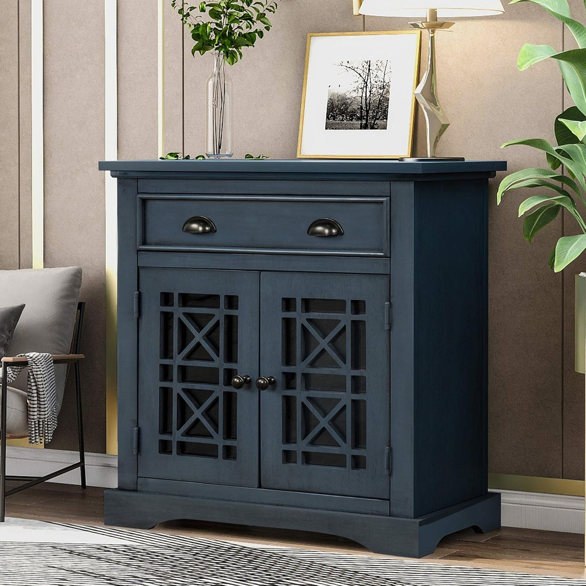 Accent Storage Cabinet with Glass Doors and Drawer C62179