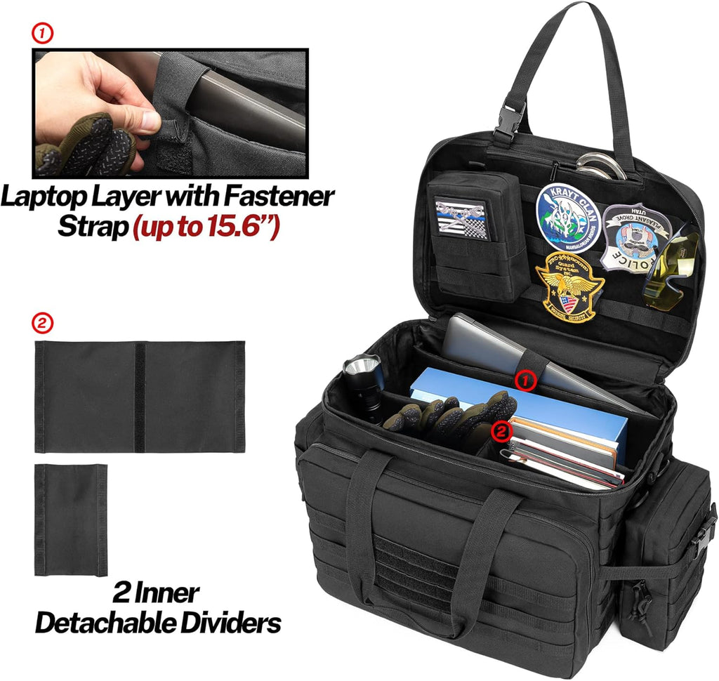 Black Patrol Duty Bag with 2 Detachable MOLLE Pouches & Laptop Layer M825275