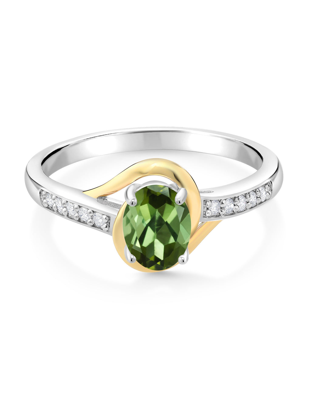 10K Yellow Gold and 925 Sterling Silver Green Tourmaline and White Lab Grown Diamond Engagement Ring V80213