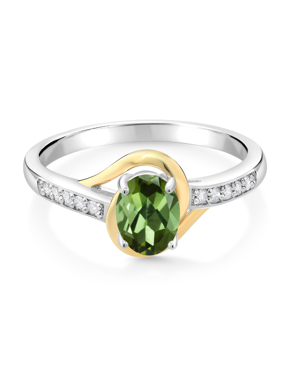 10K Yellow Gold and 925 Sterling Silver Green Tourmaline and White Lab Grown Diamond Engagement Ring V80213