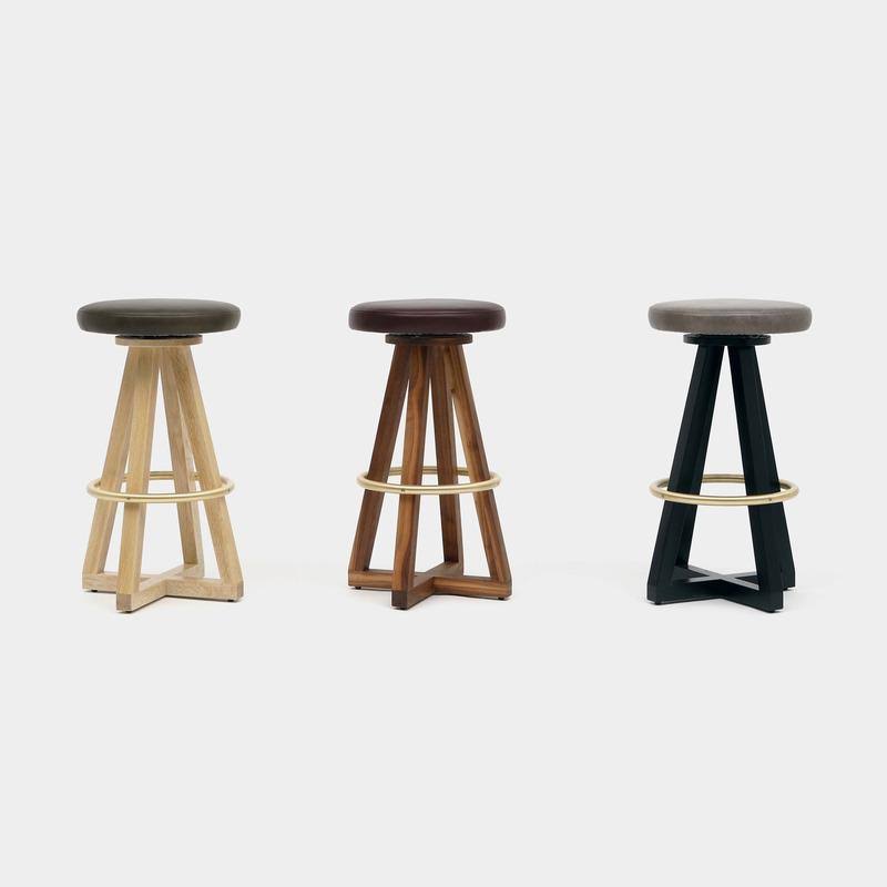 Bleached White Oak Stool with Blackened Steel F8766