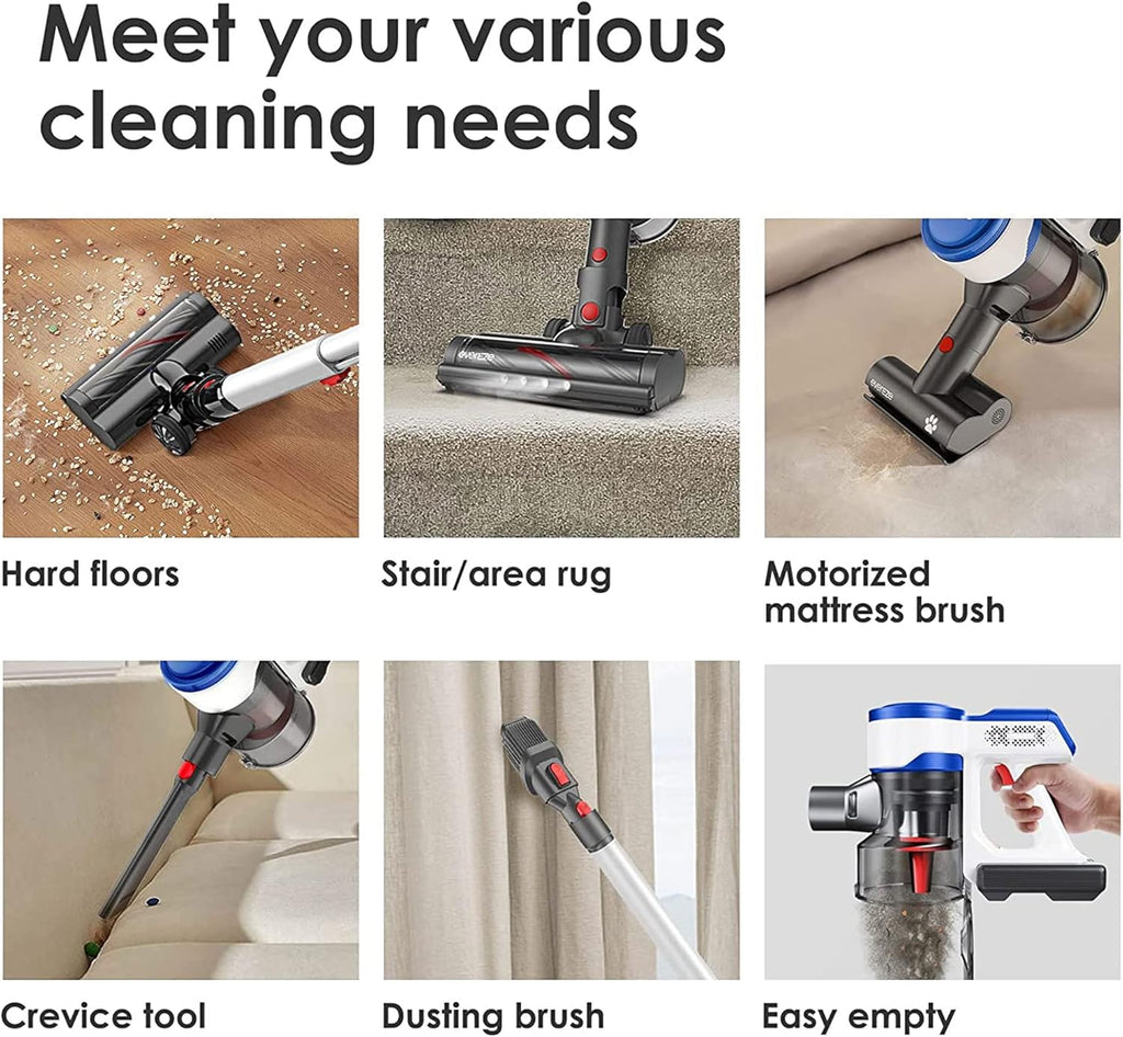 Cordless Vacuum Cleaner with Two Batteries, 25KPa Suction, Motorized Mattress Brush Z2259