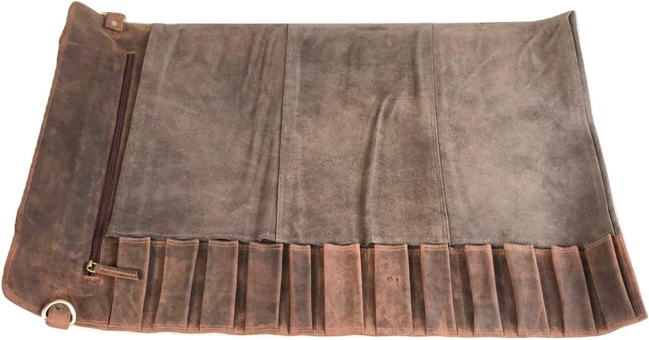 Black Buffalo Leather Knife Roll Set I989484
