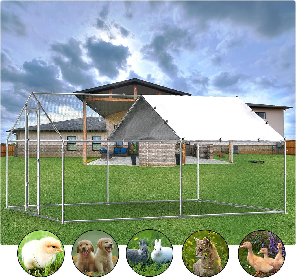 Large Metal Chicken Coop Run Outdoor Poultry Cage W950059