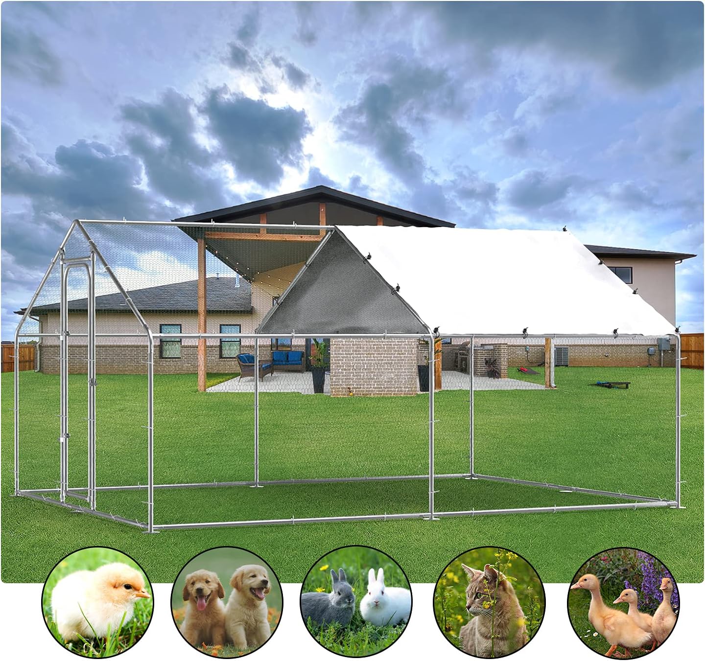 Large Metal Chicken Coop Run Outdoor Poultry Cage W950059