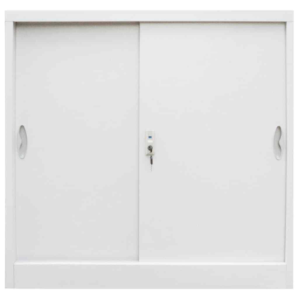 Gray Metal Office Cabinet with Sliding Doors W599