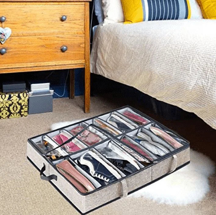 2 PCS Under Bed Shoe Storage Organizer with Clear Cover Window, Gray J236482