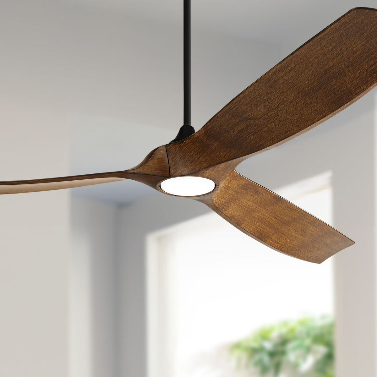 70" Black Koa Damp Rated Indoor Outdoor Ceiling Fan with Dimmable LED Light Remote E85618