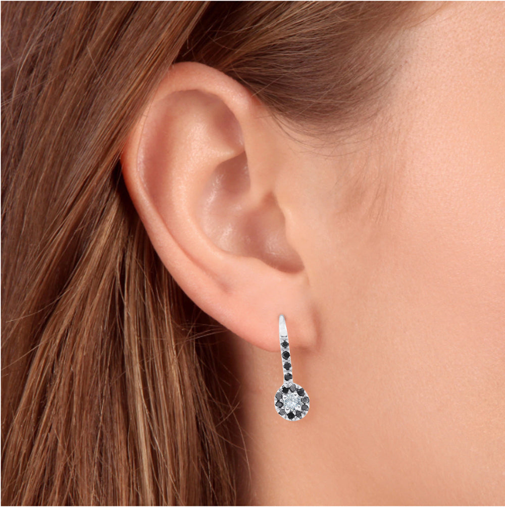 1/4ct Black Diamond Dangle Drop Studs Earrings 10K White Gold Z9667