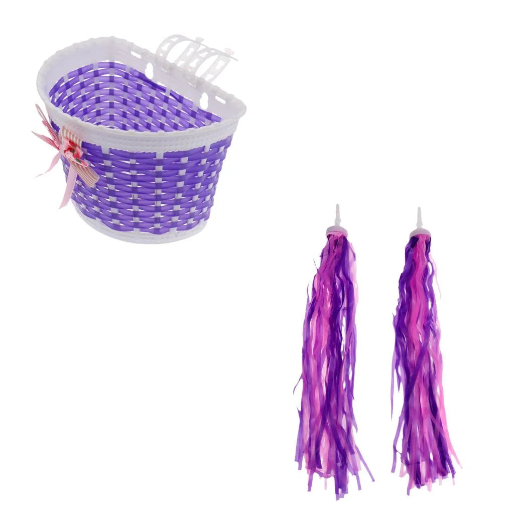 Bike Front Basket with Handlebar Grips Streamers Tassels Ribbons M270