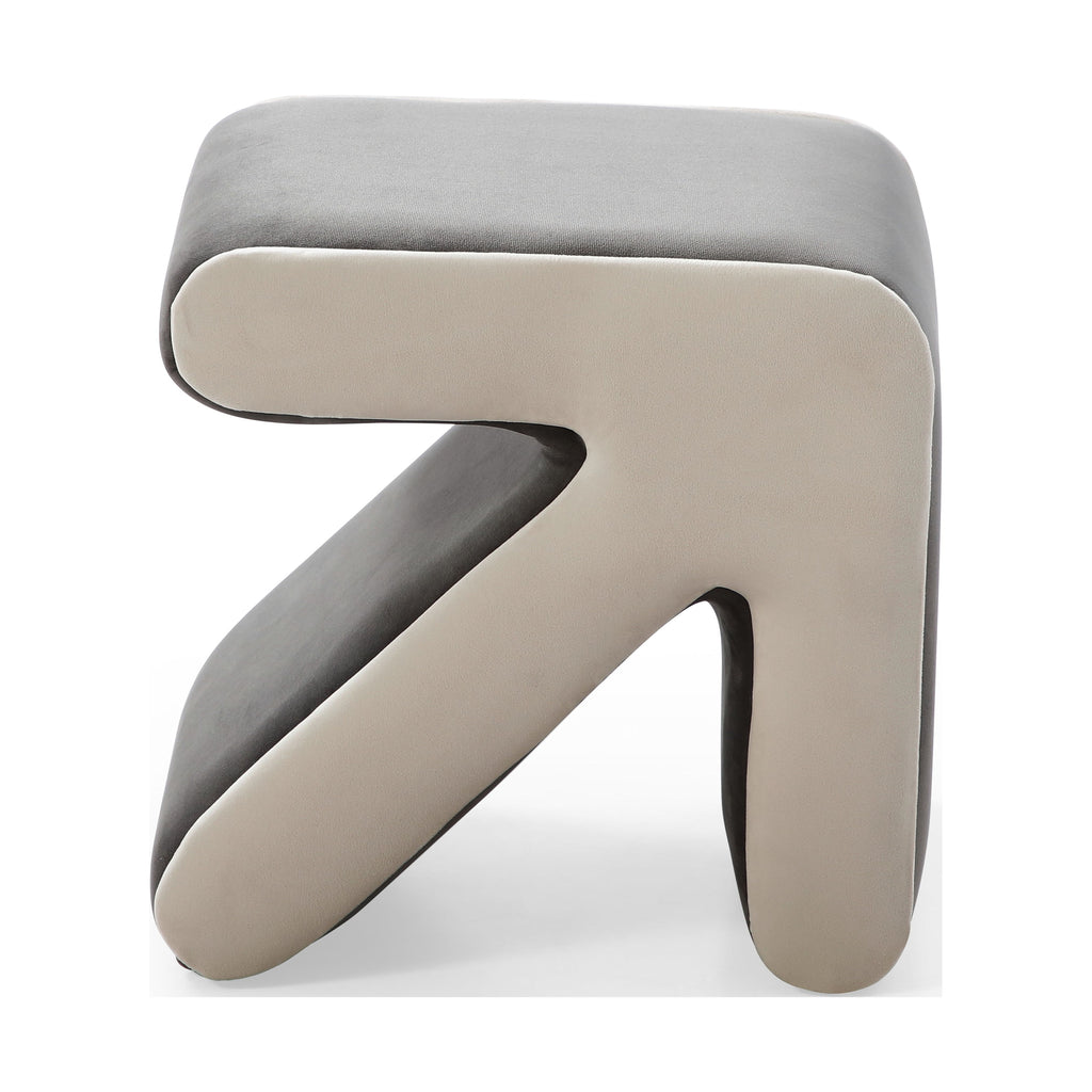 Grey+Beige Velvet Ottoman Footstool K317