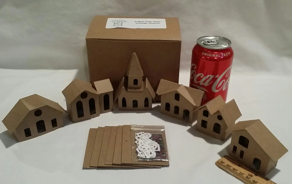 Set of 6 Mini Vintage Cardboard Houses N149816