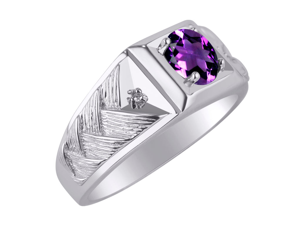 Sterling Silver Oval Gemstone & Genuine Diamond Ring T118901