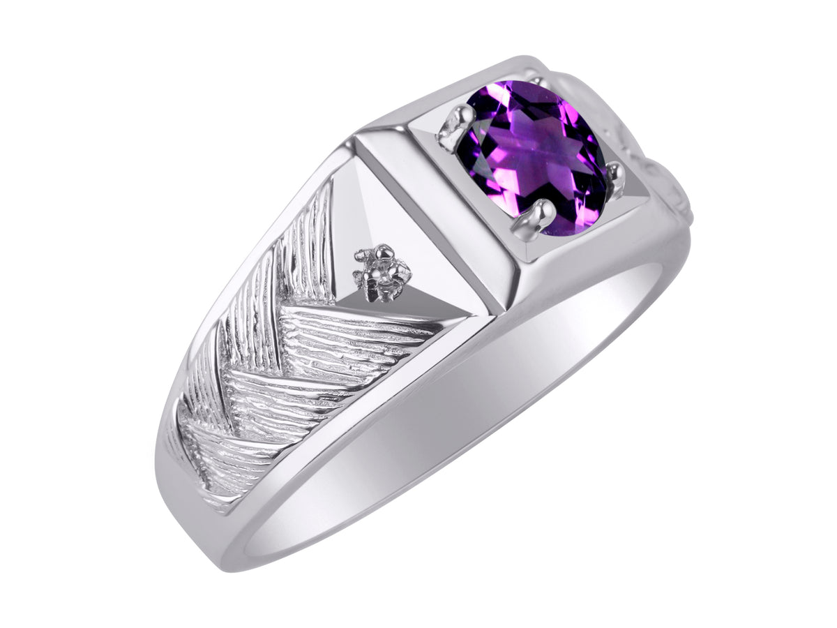 Sterling Silver Oval Gemstone & Genuine Diamond Ring T118901