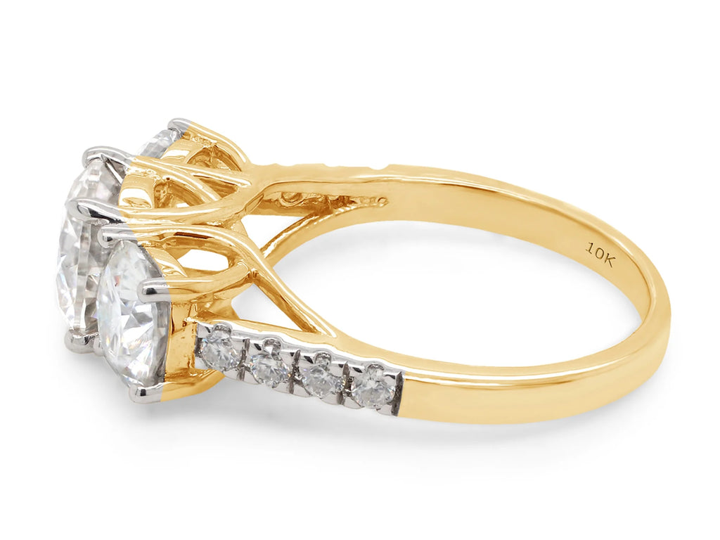 10K Solid Yellow Gold 3 Stone Moissanite Engagement Ring C8782