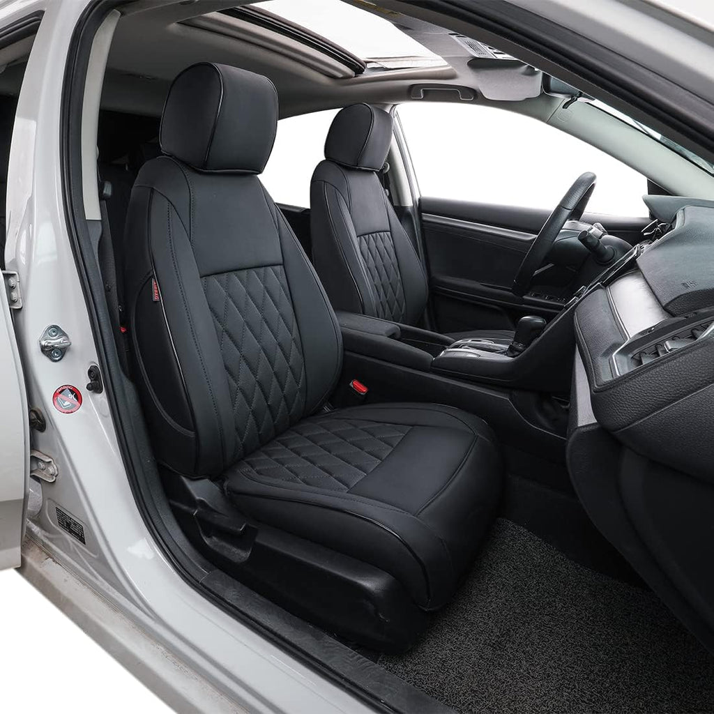 Black with Red Trim Leatherette Car Seat Covers for Honda Civic Sedan T5497