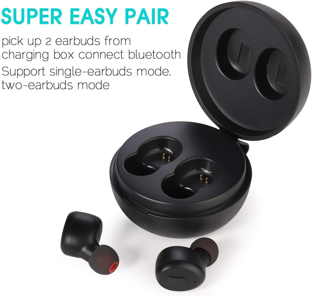 IP68 Waterproof Wireless Bluetooth 5.0 Earbuds with Wireless Charging Case, Pack of 2 X98009