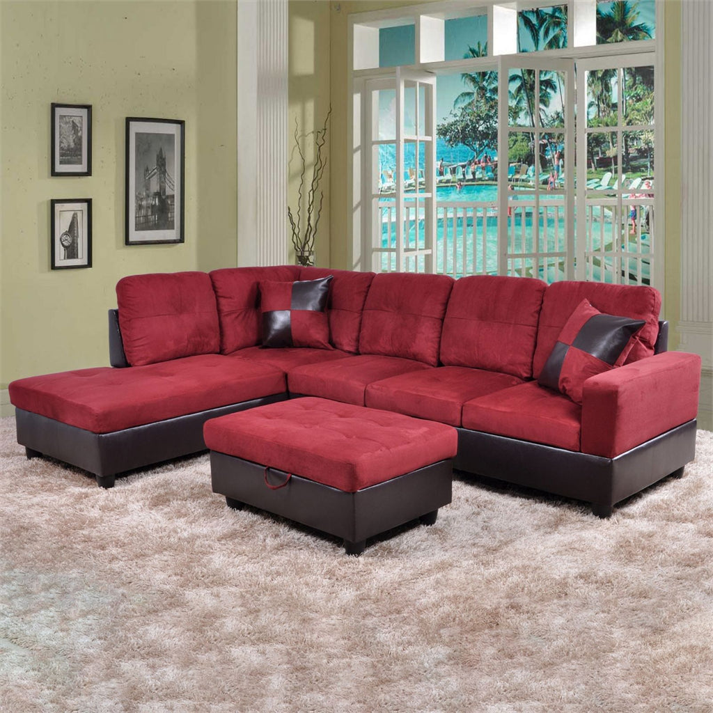 Red Raspberry Microfiber Faux Leather Sofa Set J571