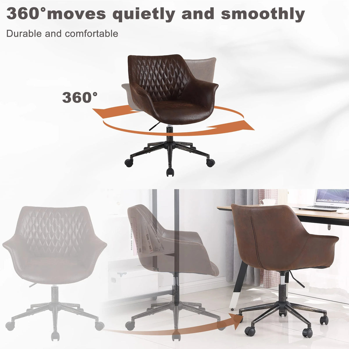Faux Leather Height Adjustable Desk Chair with Armrest and Wheels Z8551