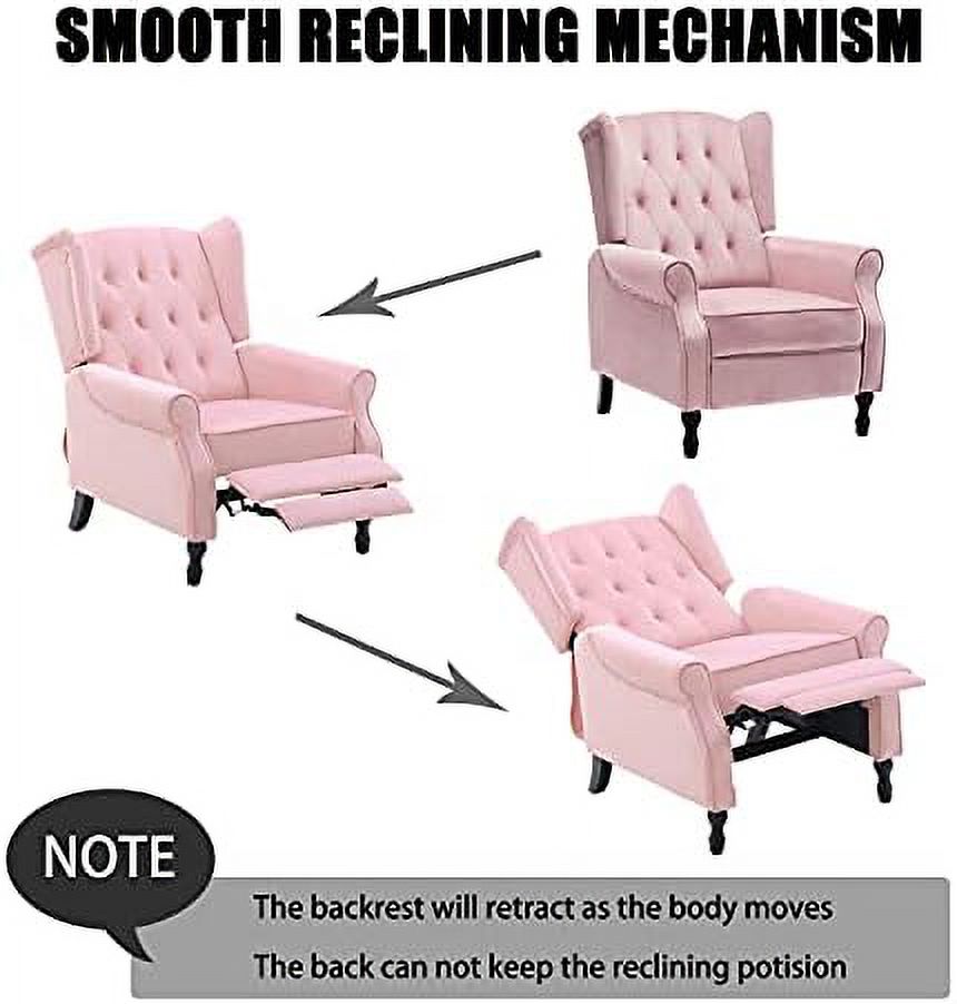 Pink Velvet Push Back Recliner Wingback Arm Chair L4097