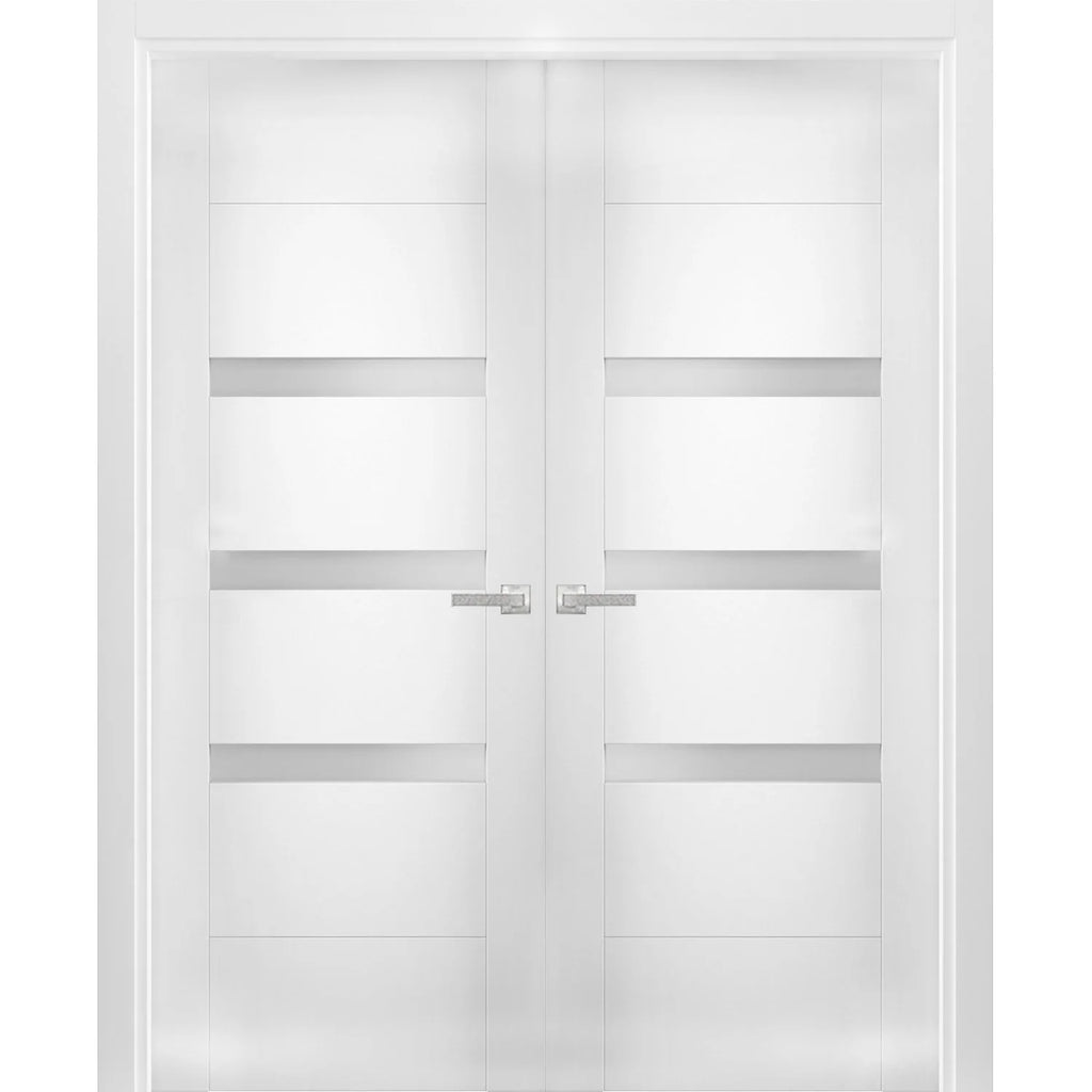 Solid French Double Doors 48 x 80 inches Opaque Glass Wood Solid Panel Frame O305041