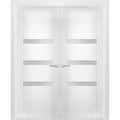 Solid French Double Doors 48 x 80 inches Opaque Glass Wood Solid Panel Frame O305041