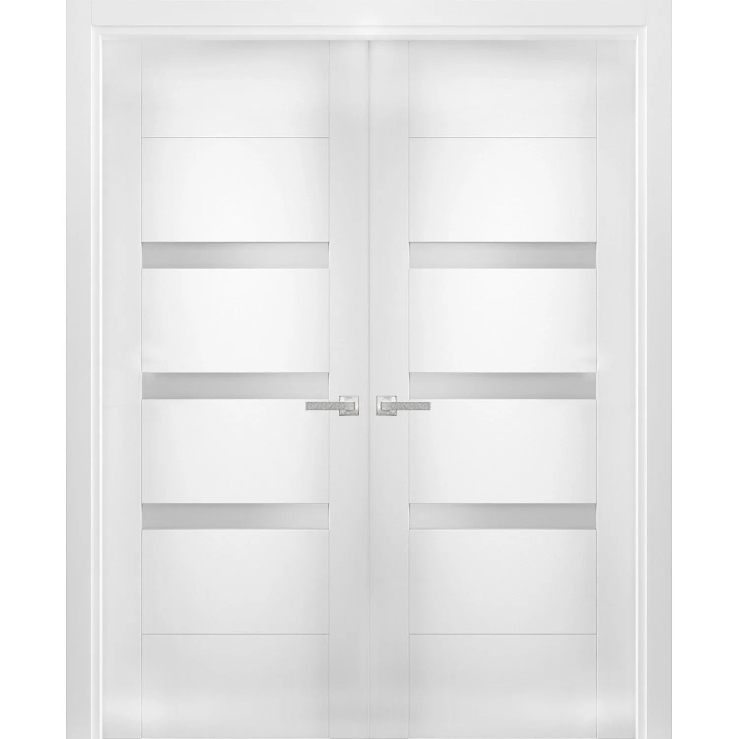 Solid French Double Doors 48 x 80 inches Opaque Glass Wood Solid Panel Frame O305041