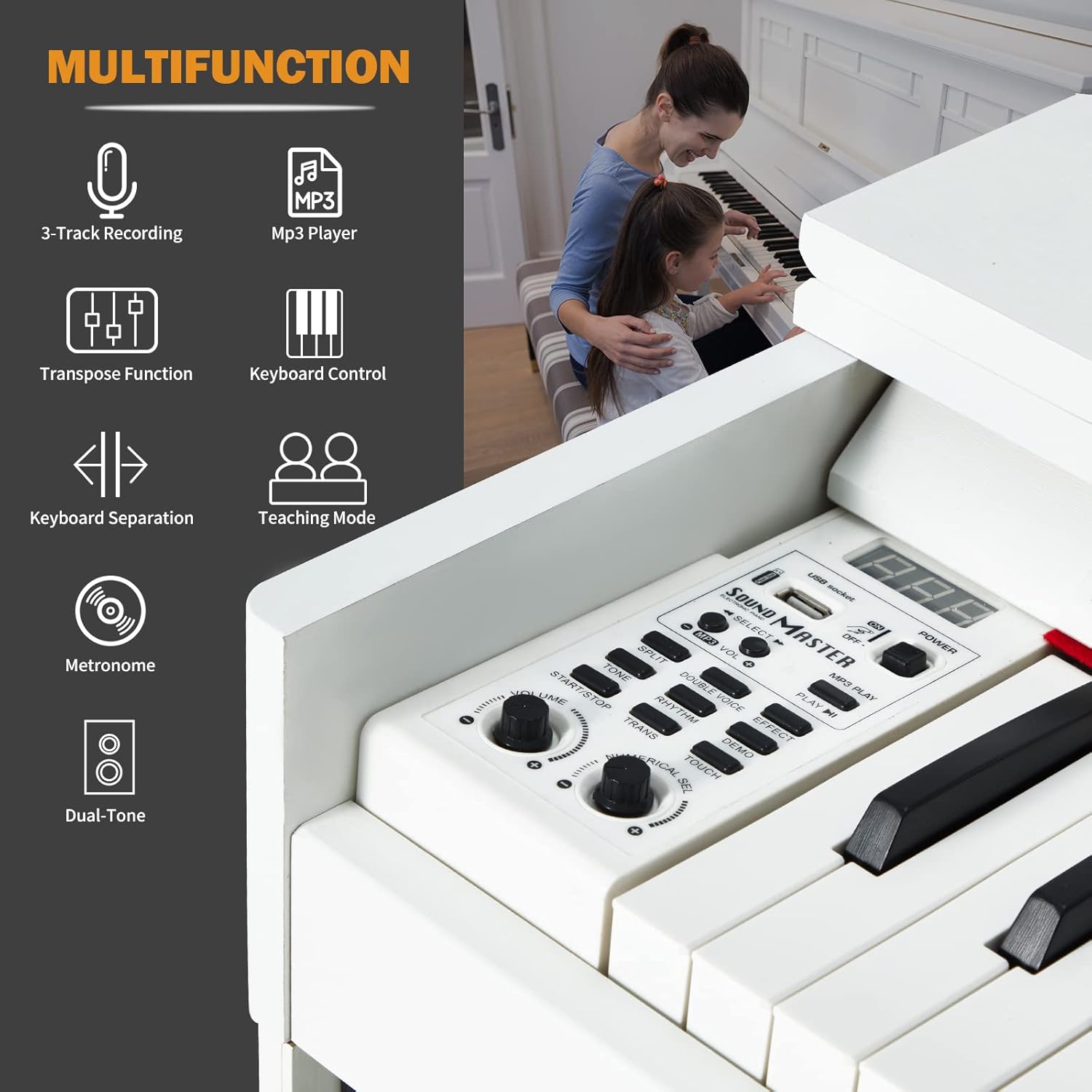 White 88 Key Weighted Digital Piano with Wooden Furniture Stand Y26349