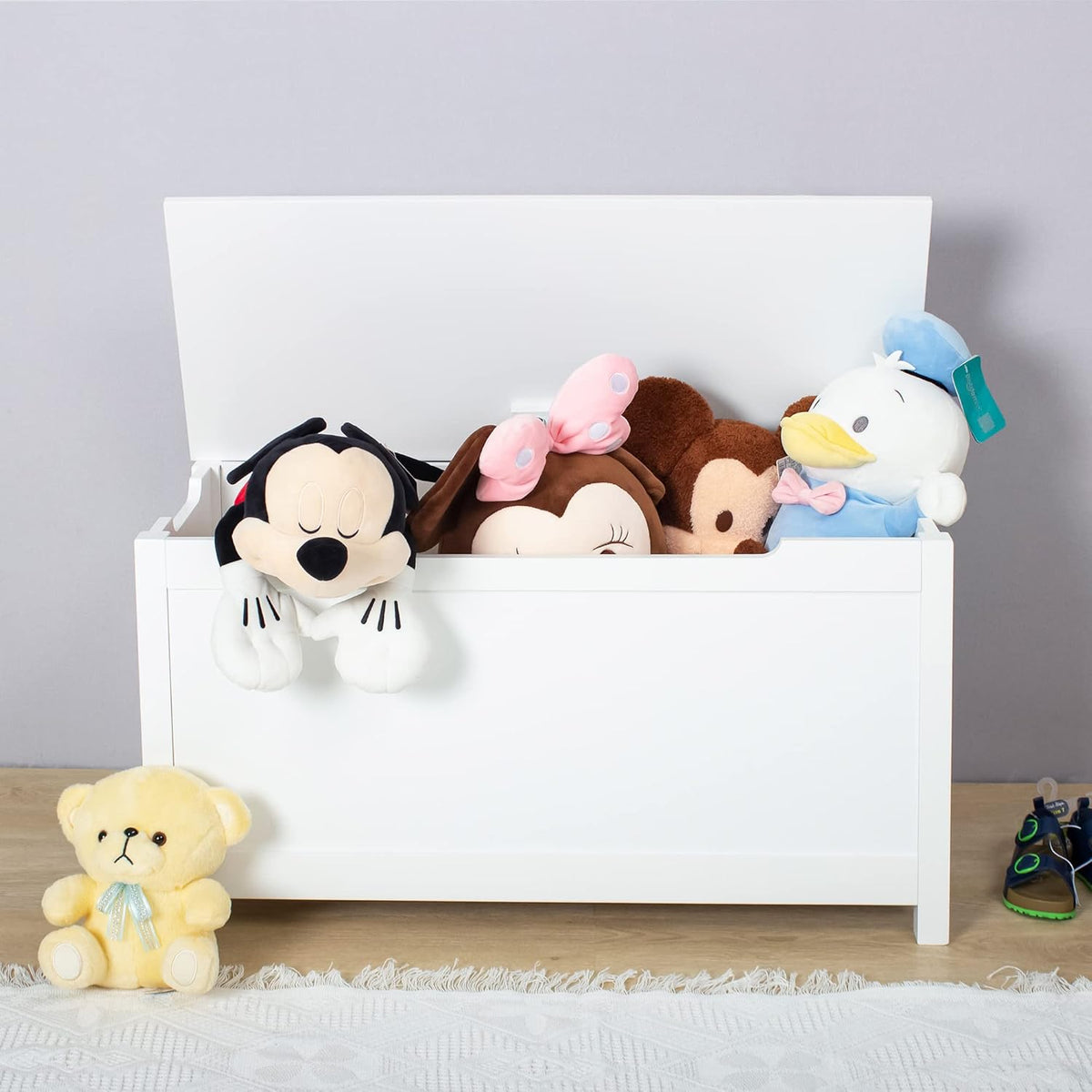 Grey Wooden Toy Box Storage Chest with Safety Hinge X805