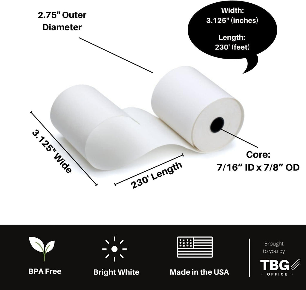 3 1/8” x 230' Thermal Paper Rolls (1 Case - 30 Rolls) O25988